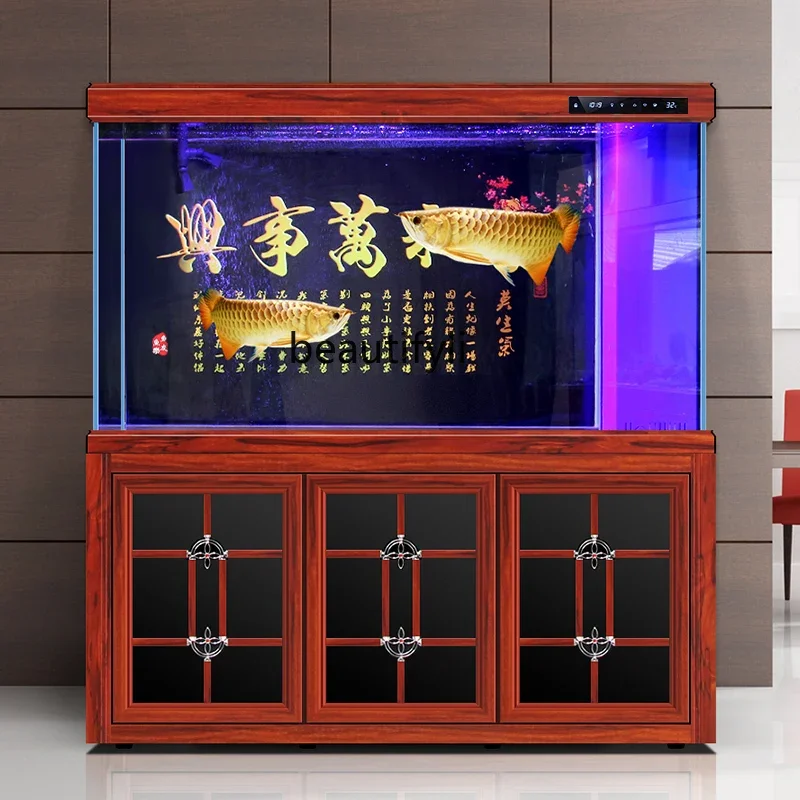 Fish tank living room new ultra-white dragon fish tank aquarium ecological household large glass bottom filter Chinese style