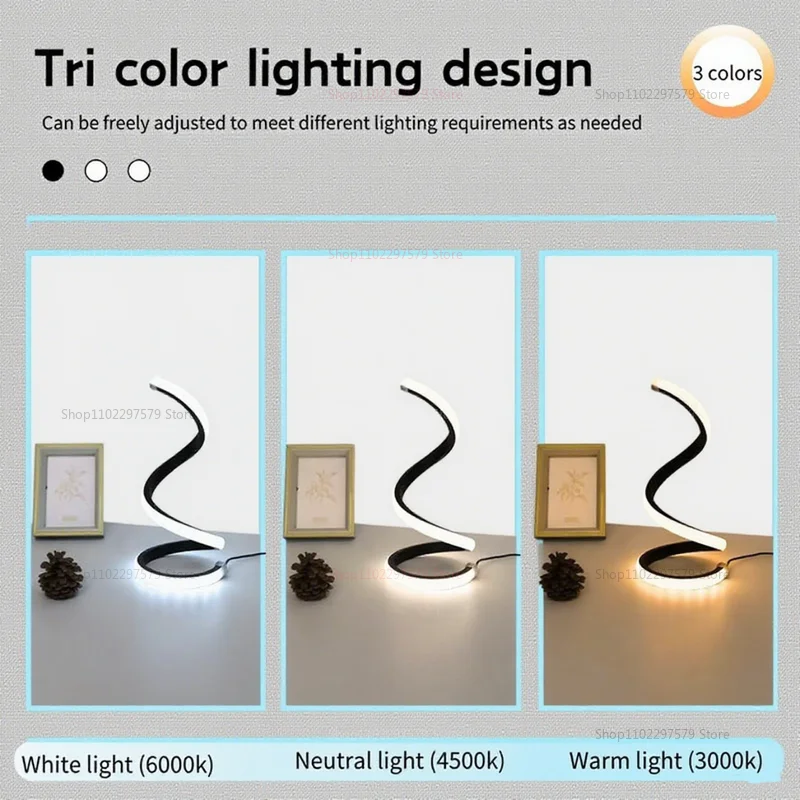 مصباح مكتبي حلزوني بإضاءة ليلية LED قابل للتعديل لتزيين غرفة النوم وغرفة المعيشة وإضاءة مضيئة صديقة للبيئة
