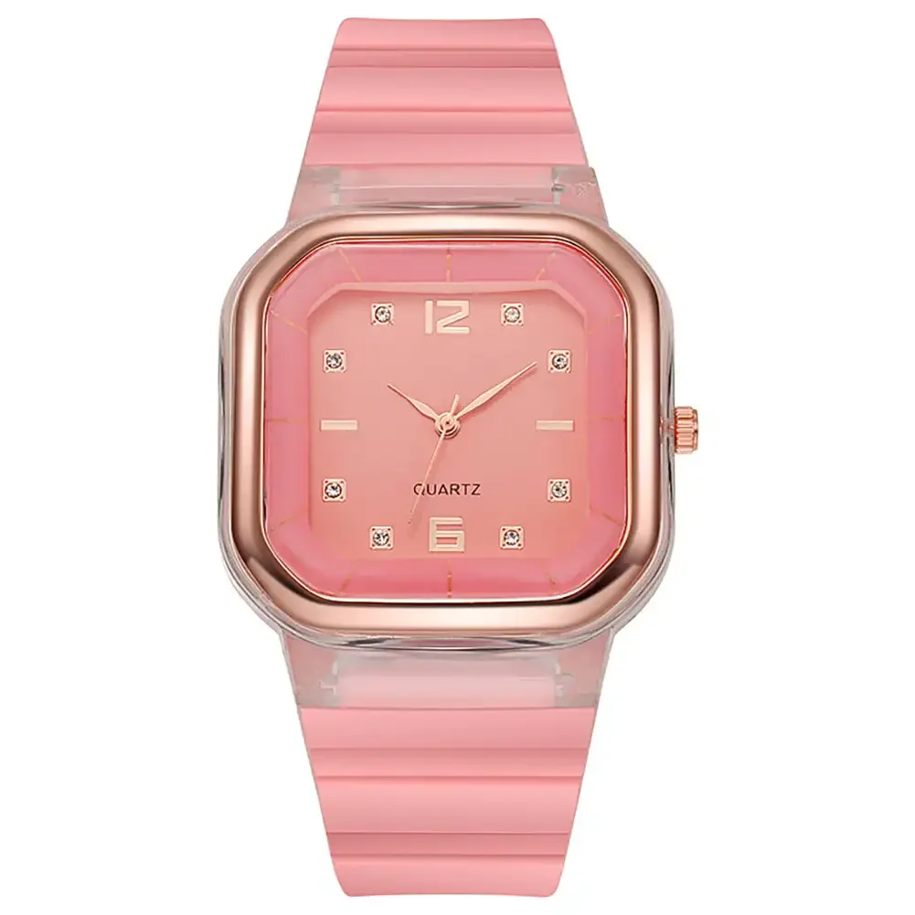 Simple Fashion Silicone Square Watch Large Dial Students Women\'s Watch Multi Color Rhinestone Wristwatches Gift for Women reloj