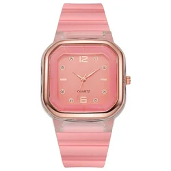 Simple Fashion Silicone Square Watch Large Dial Students Women's Watch Multi Color Rhinestone Wristwatches Gift for Women reloj