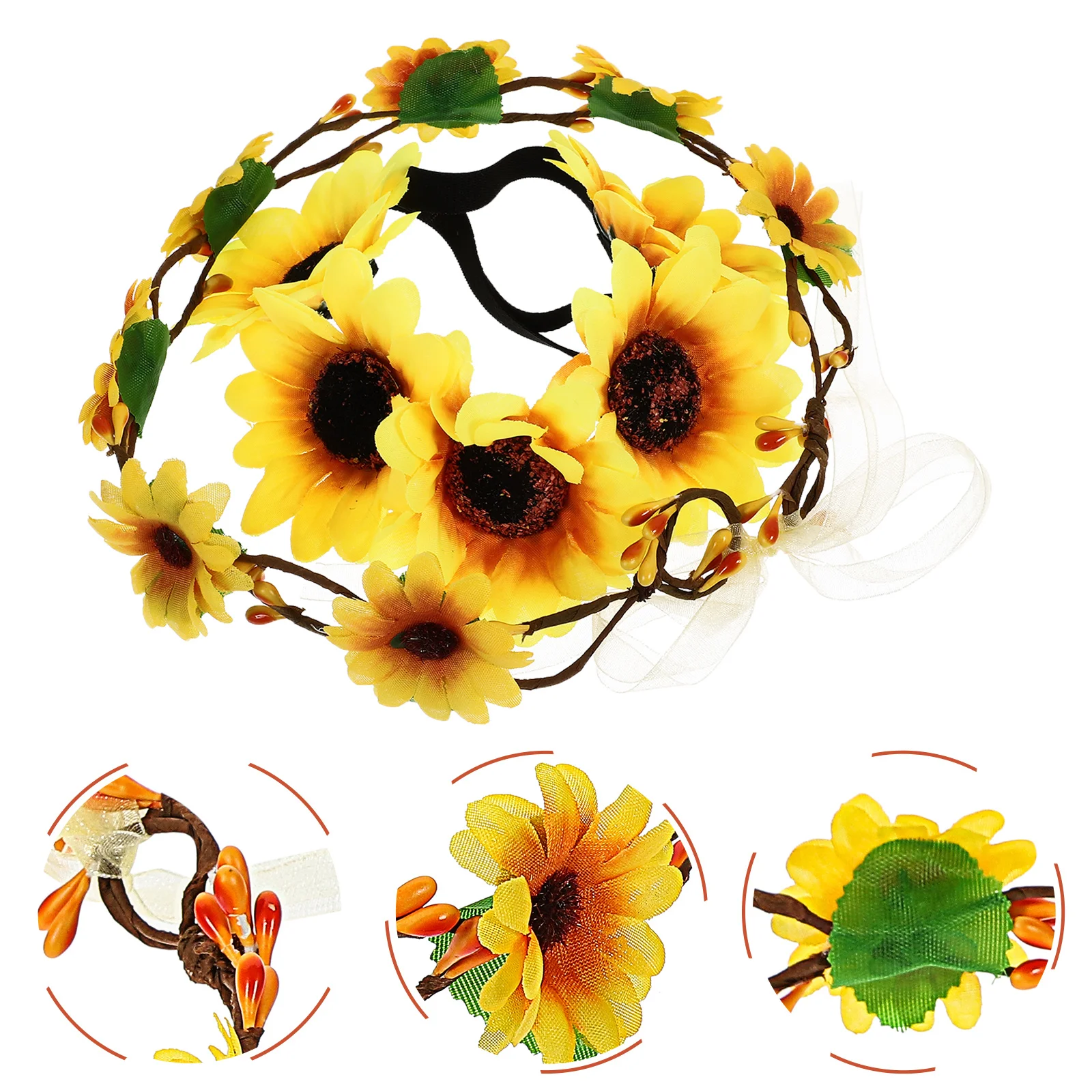 

2 Pcs Headband Headbands Sun Flower Pearl Hair Accessories Floral Garland Travel