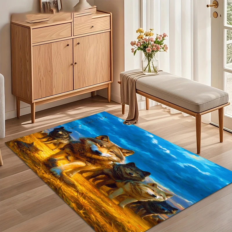 Prairie Wolf Pack Print Area Rug Soft Non Slip Floor Mat Artistic Decorative Carpet for Nursery Bedroom Living Room Entryway