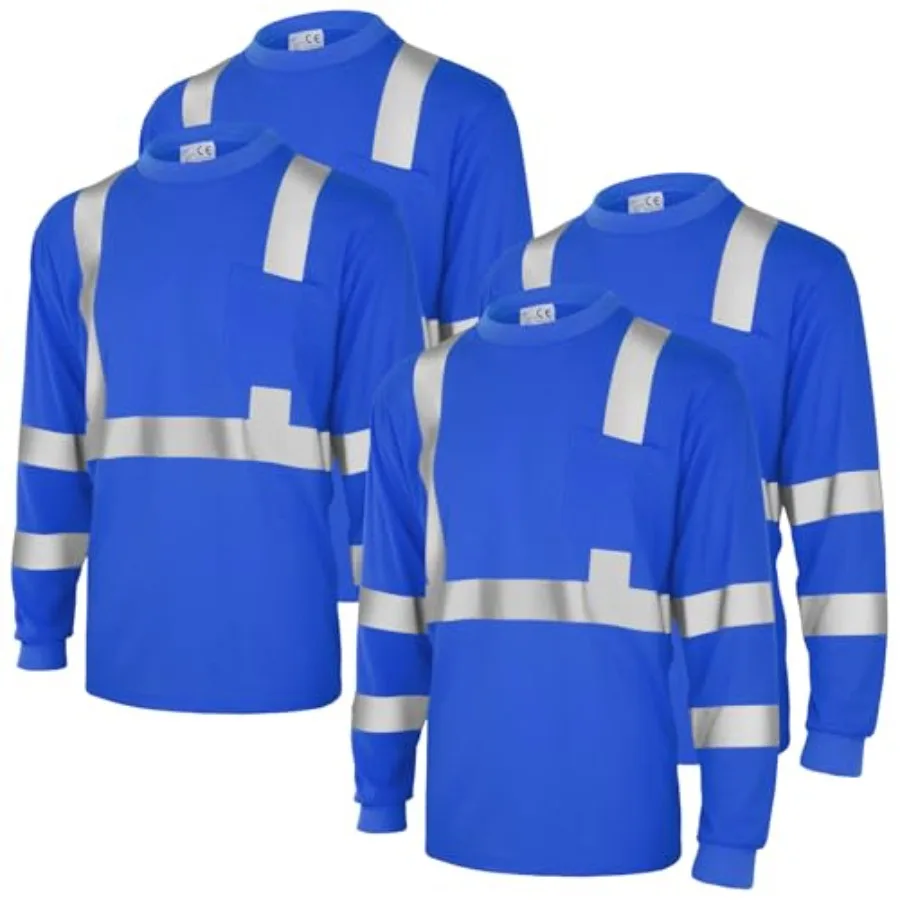 

4 Pcs Long Sleeve Safety Shirt High Visibility Reflective Construction Work Shirts for Men Women XL