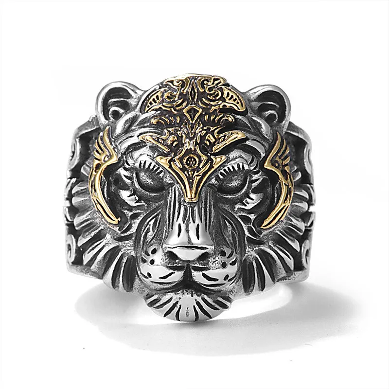 New Vintage Animal Owl Tiger Sniffing Gold Rings For Men Punk Domineering Street Hip-Hop Adjustable Ring for Women Jewelry Gifts