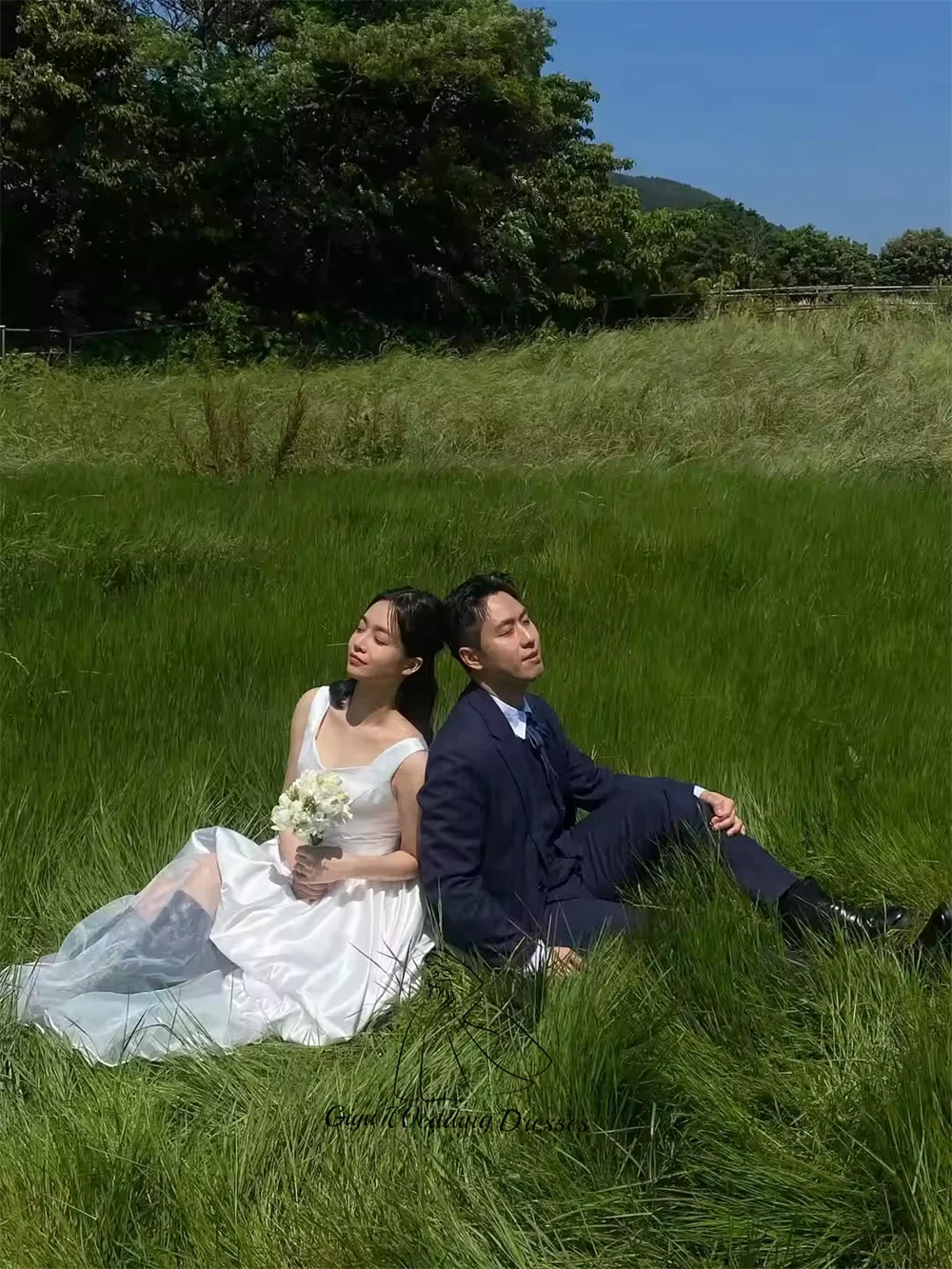 Giyu Square Collar Sleeveless Korean Wedding Dresses Customized Patchwork Bridal Gown Outdoor Wedding Pretty Bride Dress