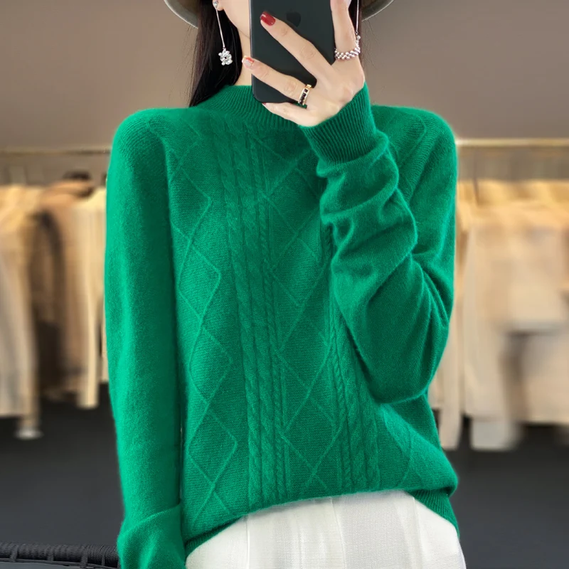 Autumn/Winter new cashmere sweater for women 100% Merino wool fashion semi-turtleneck warm lightweight jumper top