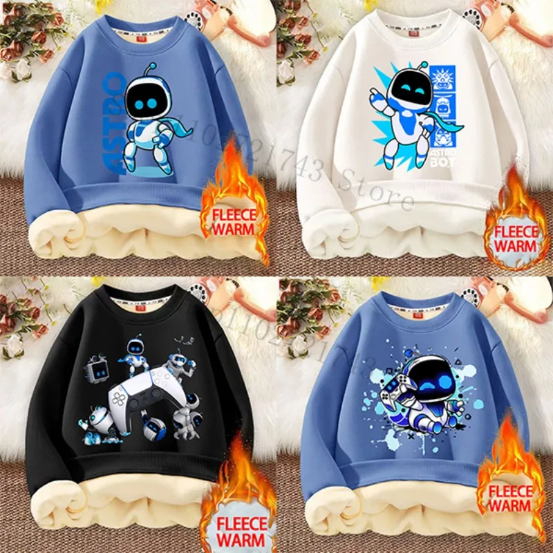 Astro Bot Lamb Wool Hoodie Children Anime Cartoon Round Neck Sweatshirt Boys Girls Winter Fashion Hip Hop Pullover Kids Clothes