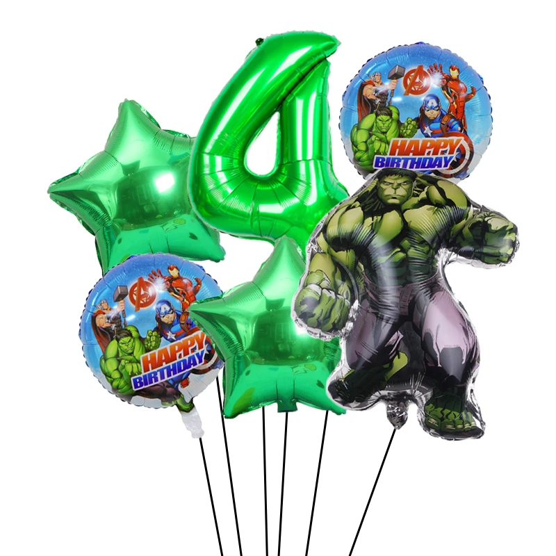 6pcs Marvel SpiderMan The Hulk Iron Man Foil Balloon Baby Shower Decoration Children\'s Birthday Superhero Theme Party Toy Ball