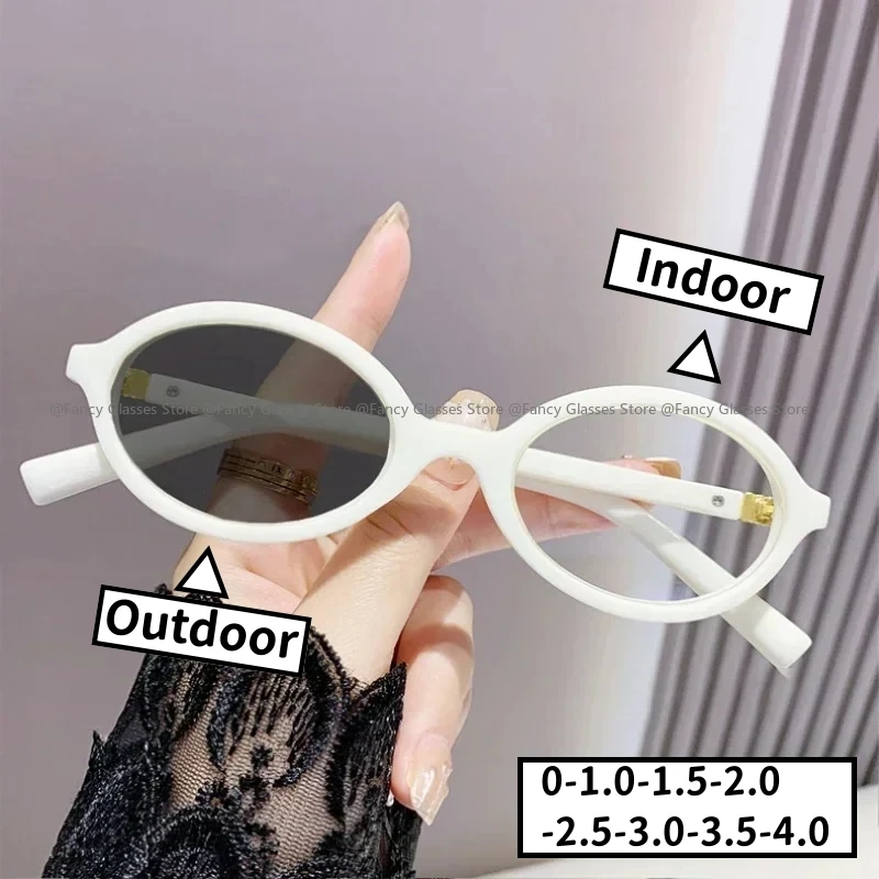 Ladies Vintage Photochromic Myopia Glasses Classic Outdoor Anti-UV Sunglasses Men Women Round Frame Finished Myopia Eyewear