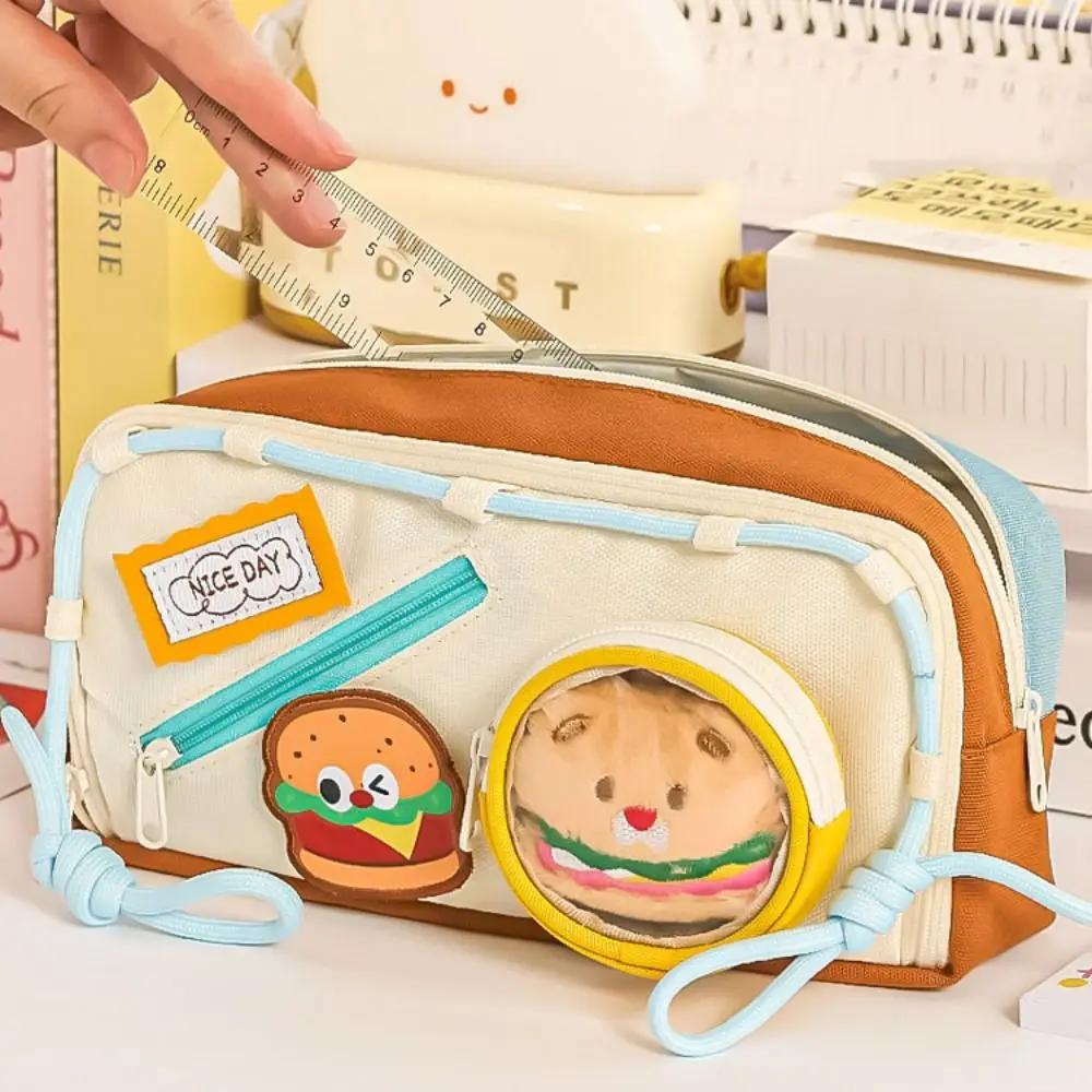 Large Capacity Hamburger Pencil Case Delicious Food Aesthetic School Cases Pouch Portable Multifunctional Bag Organizer Box