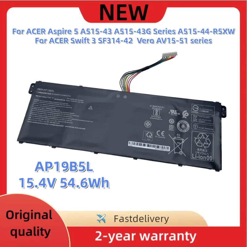 New 15.4V 54.6Wh 3550mAh AP19B5L Laptop Battery For ACER Aspire 5 A515-43 43G A515-44-R5XW Swift 3 SF314-42 AV15-51 series
