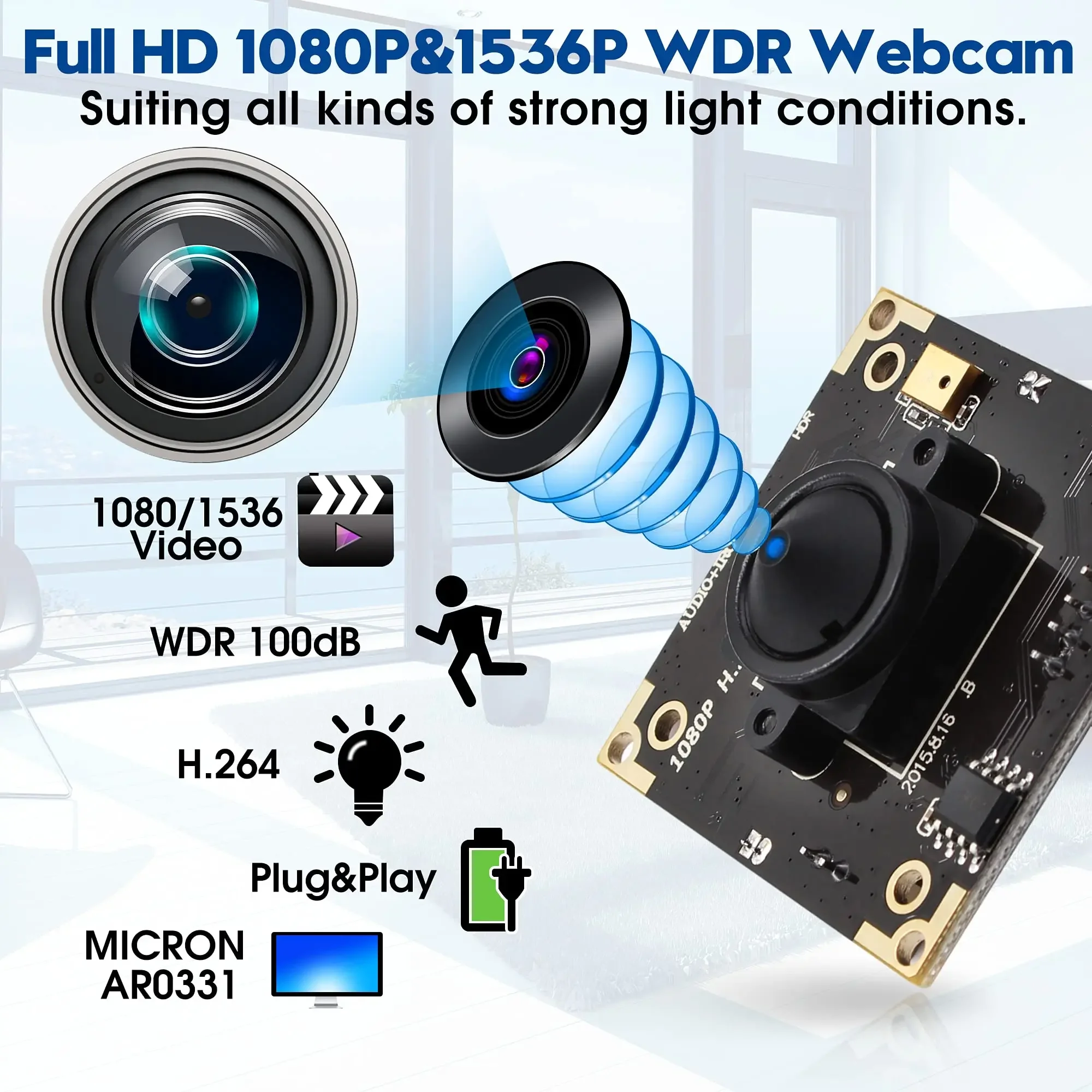 ELP WDR 3MP H.264 USB-модуль камеры с объективом 2,9 мм Динамический диапазон до 100 дБ Примените микрофон Aptina AR0331 Датчик для Laptap