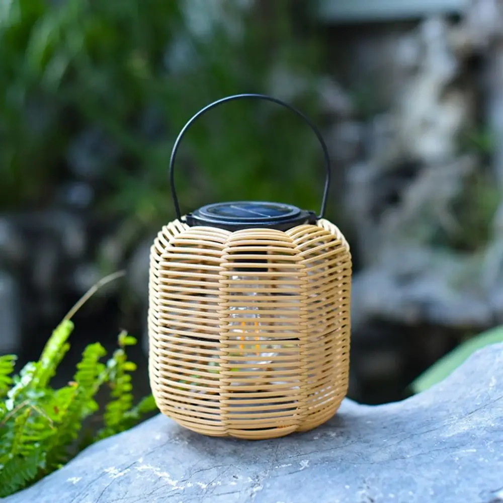 

Landscape Solar Imitation Rattan Lantern Waterproof with Handle Rattan Yard Lantern Hollowed Atmosphere Weave Wind Lamp