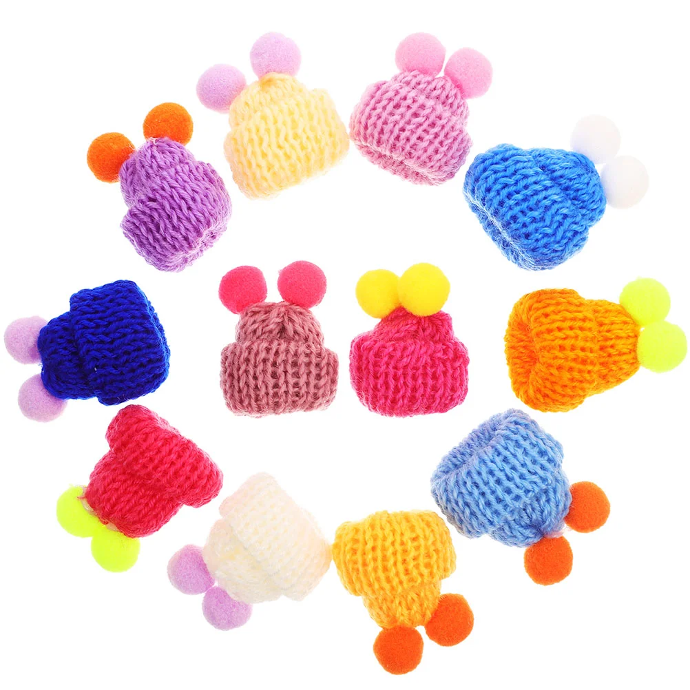 

60 Pcs Mini Beanie Knitting Hats Lovely Craft Decorations Ornaments Brooch Clothes DIY Yarn Supplies Delicate House