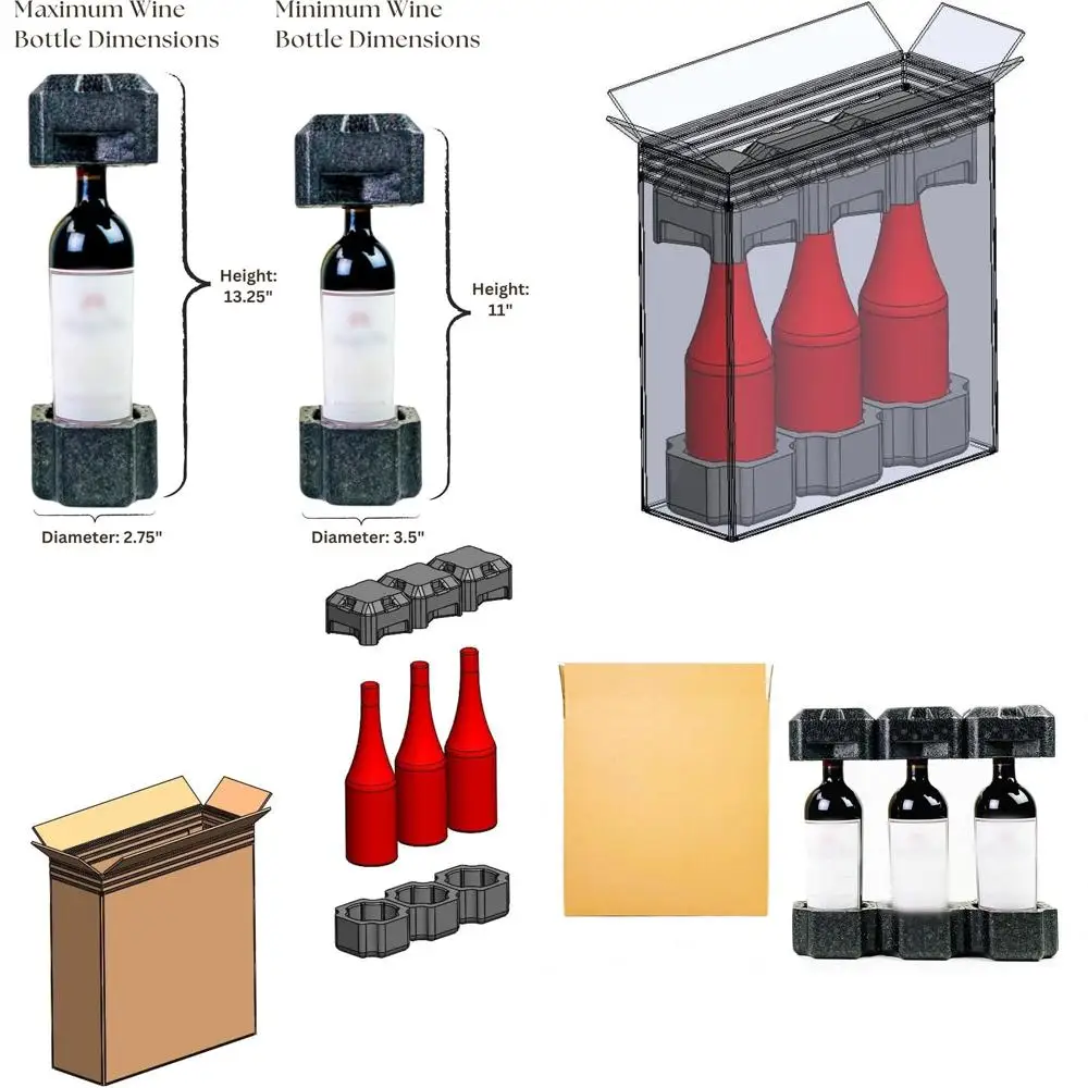 

4-Pack Recycled PE Foam Triple Bottle Wine Shipping Boxes - Eco-Friendly, Recyclable, Secure Packaging