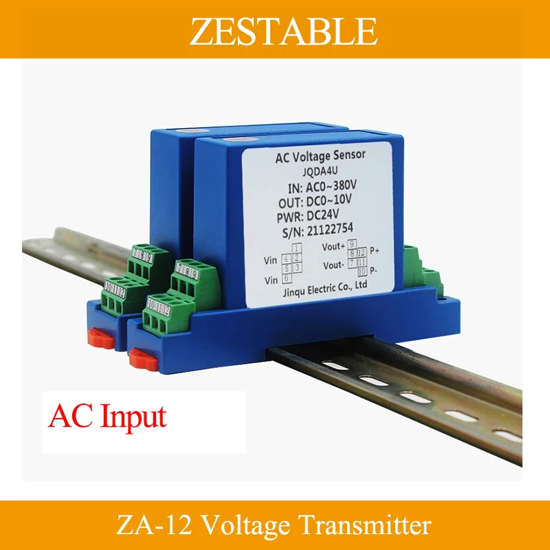 Voltage Sensor ZA-K12 AC 5V/10V/50V/100V/200V/500V Transducer 4-20mA 5V 10V Output DC24V Power Supply Voltage Sensor