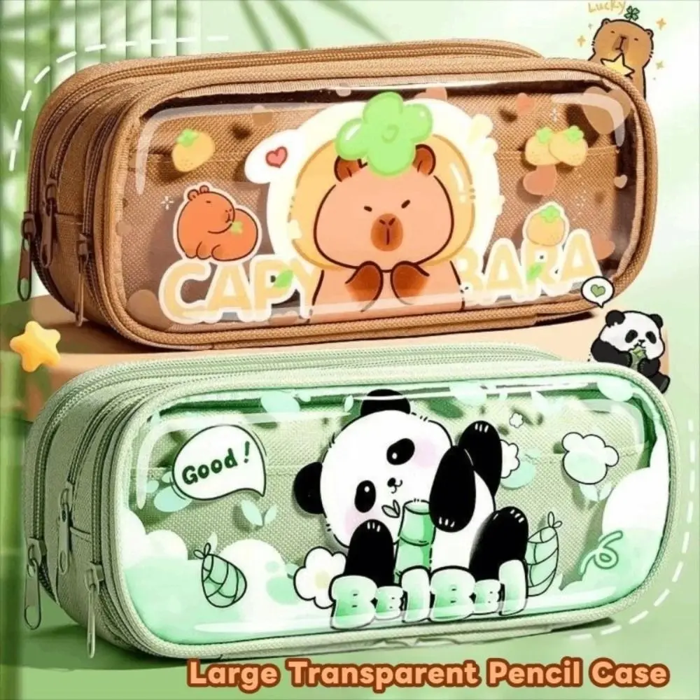 

Эстетический пенал с капибарой, большая емкость, прозрачная сумка для канцелярских принадлежностей для девочек, сумка для ручек, гладкая молния, милый чехол для ручек для студентов