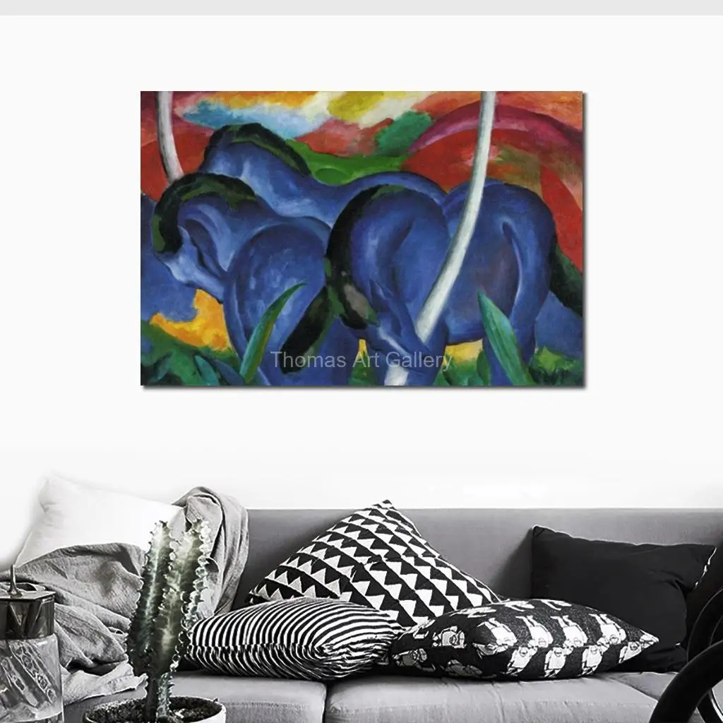 Blue Horses Canvas Art Print Franz Marc Modern Abstract Animal Painting Large Expressionist Wall Decor for Living Room Office