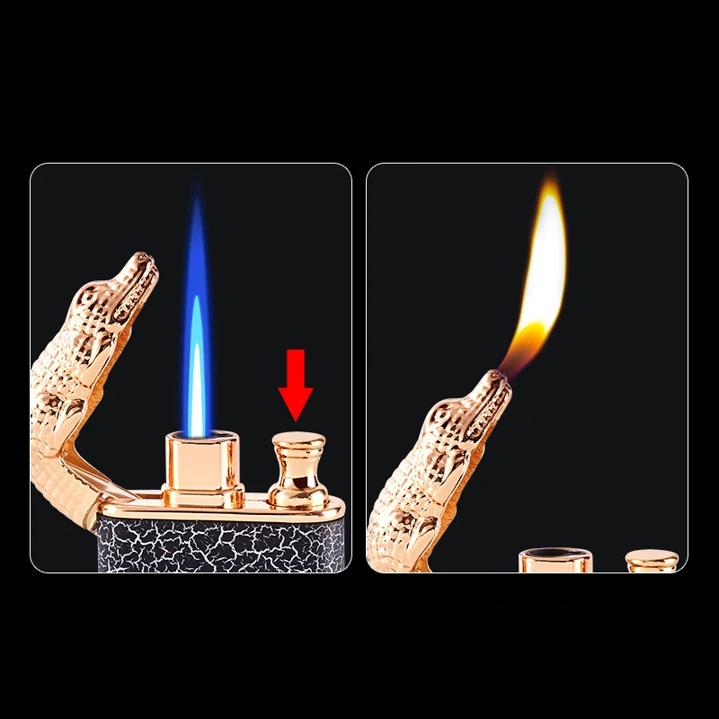 Double Fire Switching Crocodile Head Lighter Smoking Accessories Butane Gas Lighter Windproof Cigarette Lighters Torch Lighter