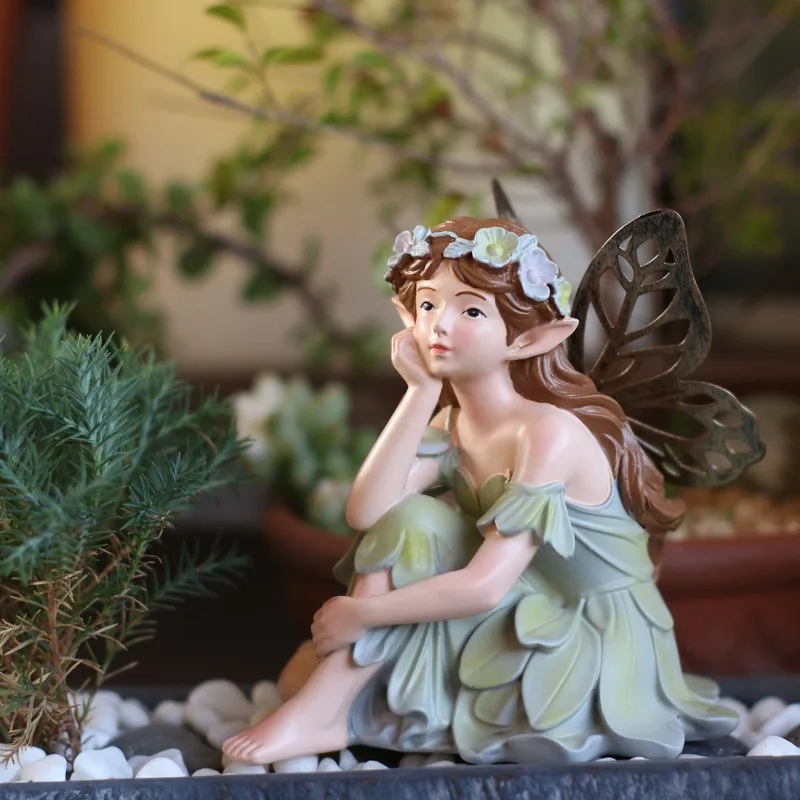 Creative Resin Old Flower Fairy Girl Sculpture Ornaments Outdoor Garden Flower Pot Lawn Bonsai Pot Crafts Decorative Accessories