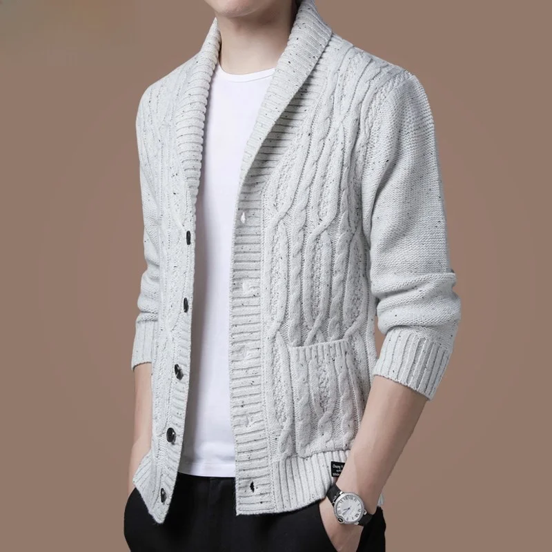 

Youth Knitted Woolen Cardigan Men's Thi V-Ne Outerwear Spring Autumn Faion Ci Loose Fit Long Sve Color