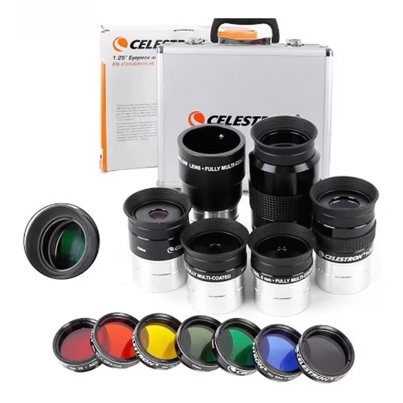 Celestron – ensemble d'oculaires Plossl 6/8/13/17/32mm, 2x Barlow Len Planet Moon, filtre, Kit d'accessoires pour télescope d'astronomie par boîte en aluminium