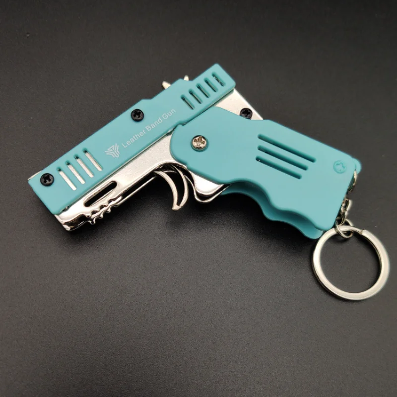 All Metal Mini Can Be Folded As A Key Ring Rubber Band Gun Children's Gift Toy Six Bursts of Rubber Toy Pistol