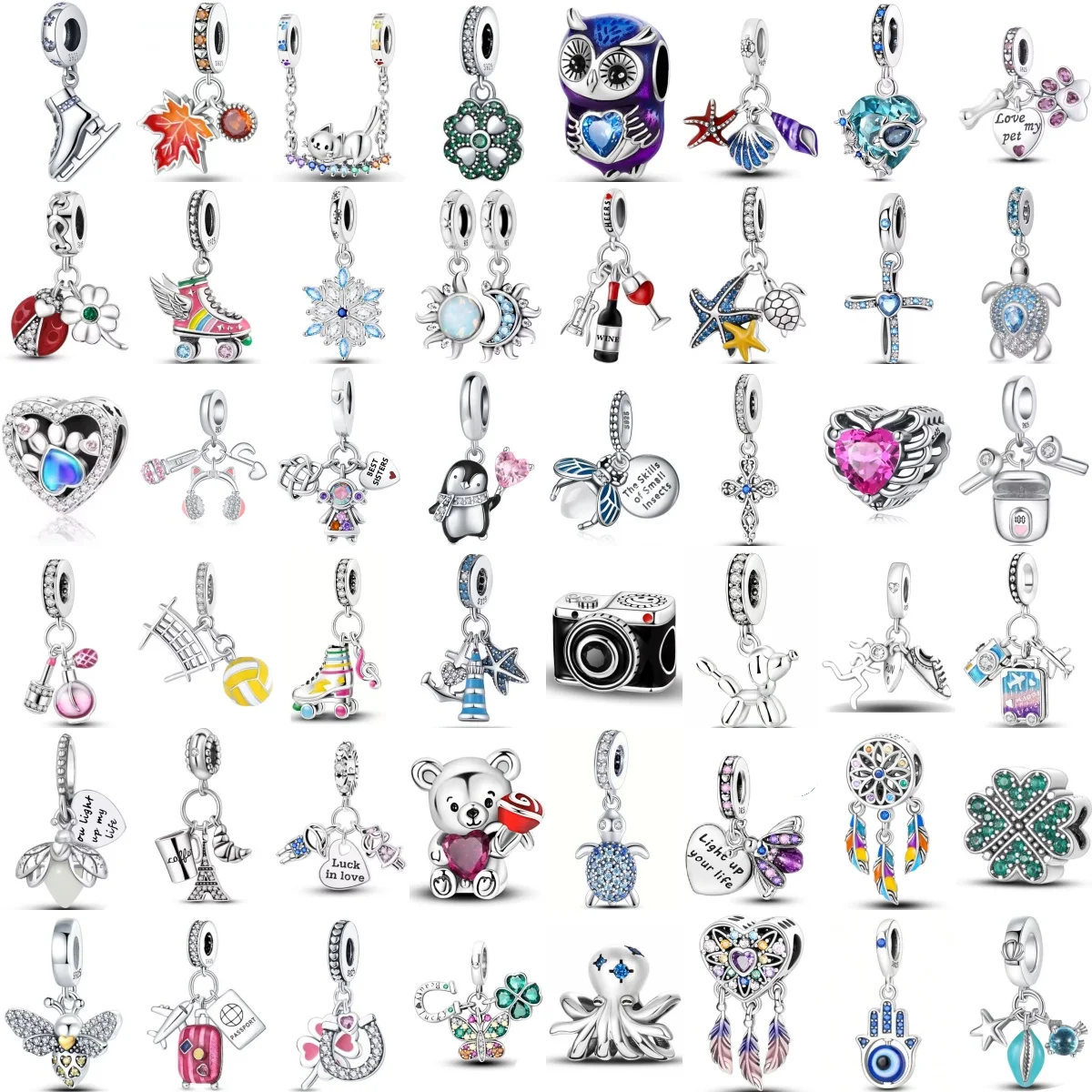 

2025 Лидер продаж, серебро 925 пробы, конфетное сердце, медведь, подвеска в виде луны, звезды, пчелы, пингвина, подходит для браслета «сделай сам», женские бижутерия