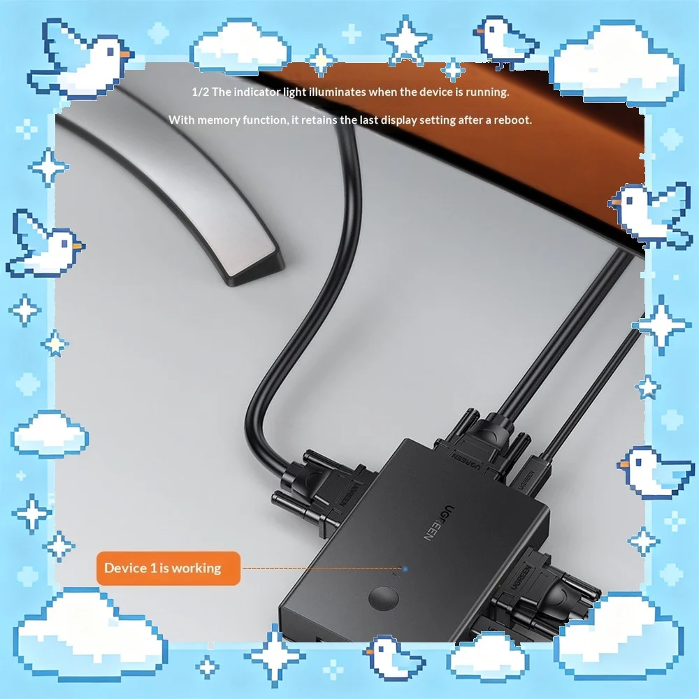 UGREEN CM572 KVM Switch VGA 2 in 1 Out Hotkey Selector for 2 PC Monitor Keyboard Mouse Printer