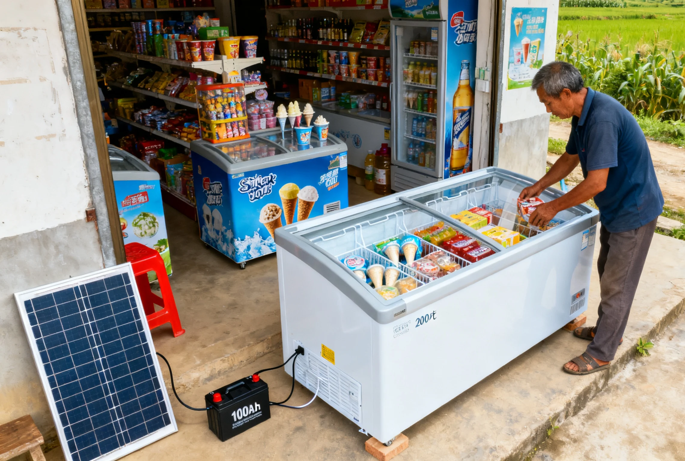 Congélateur coffre Portable solaire 12V/24V DC, avec panneau solaire et batterie, économie d'énergie, hors réseau, pour camping-car