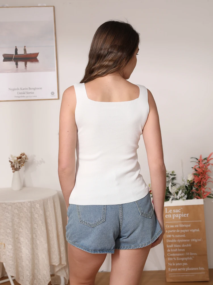 Knitted Women Tank Top Underwear Sexy Padded V Neck Backless Crop Tops Camisole Female Sleeveless Solid Intimate Lingerie Tops