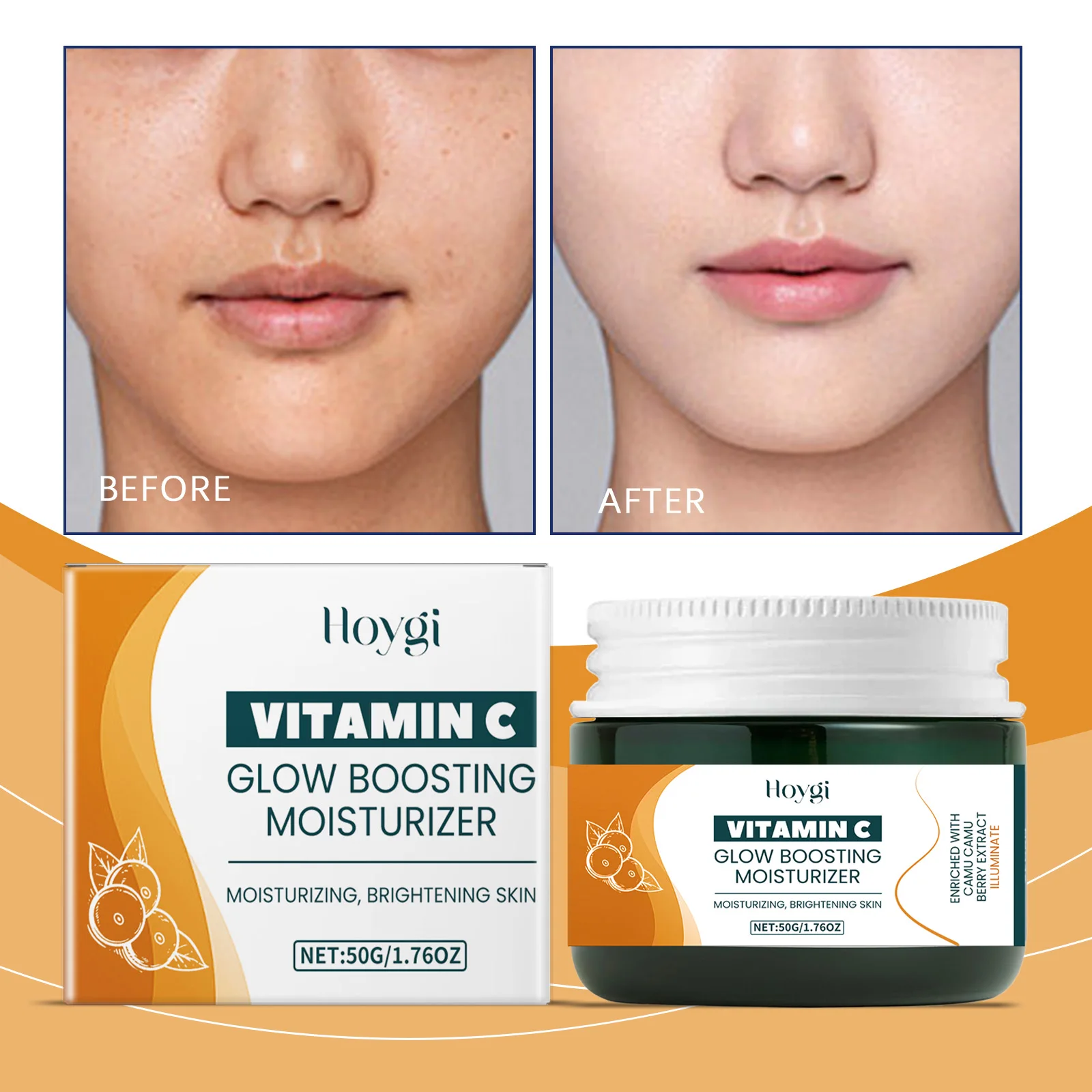 Crema idratante Glow Boosting alla vitamina C - Crema viso schiarente con Camu Camu Berry |   Crema idratante quotidiana idratante e illuminante