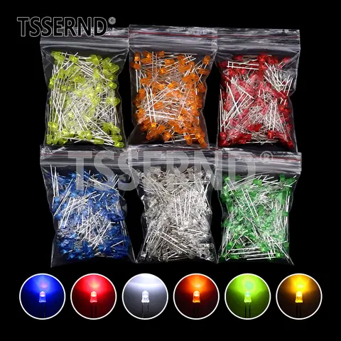 60pcs/100pcs 3mm LED Diode F3 Assorted Kit White Green Red Blue Yellow Orange Pink Purple Warm White DIY Light Emitting Diode