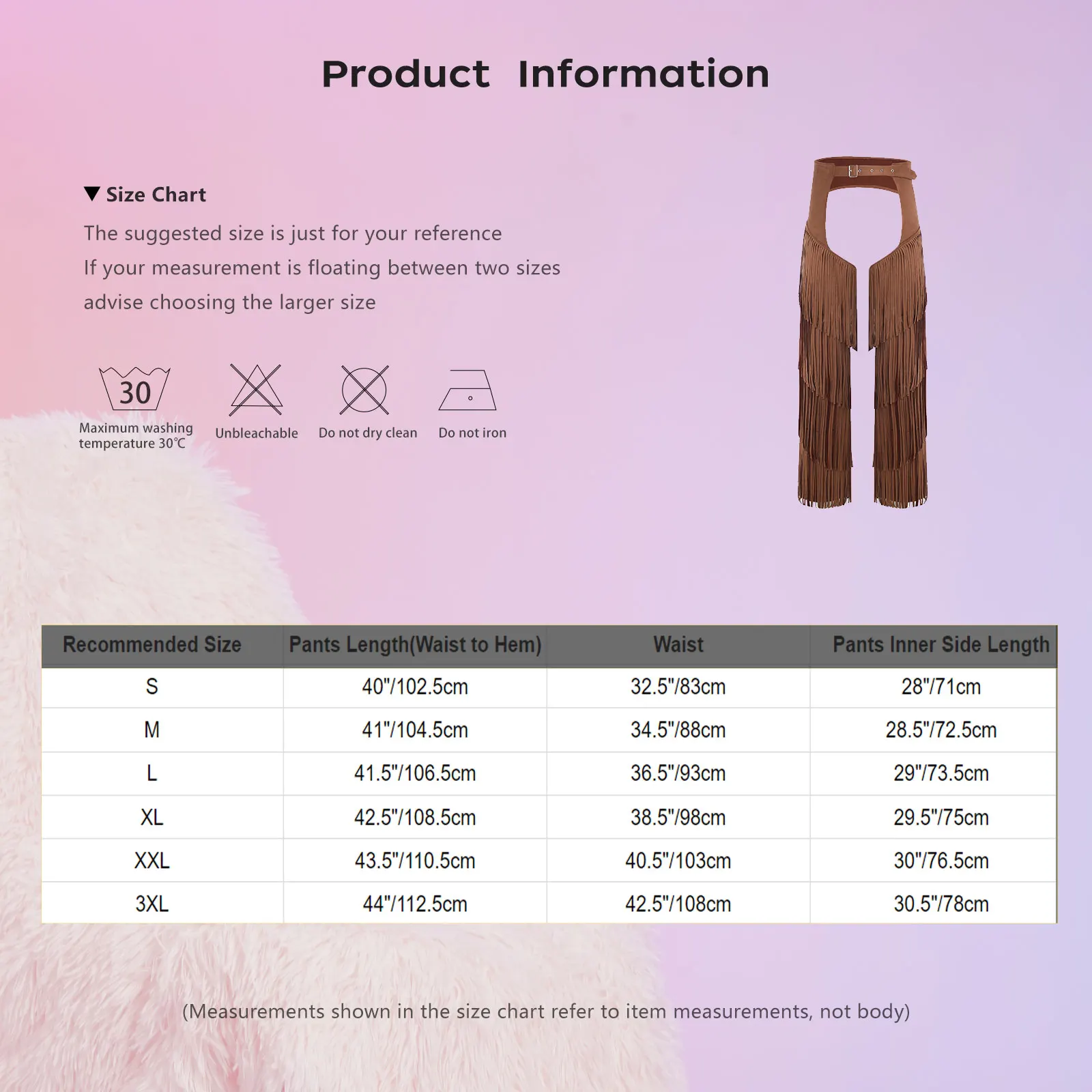Womens Mens Western Cowboy Chaps Fuax Suede Tassel Hollow Out Open Crotch Long Pants Buckles Waist Motorcycle Biker Trousers view 3