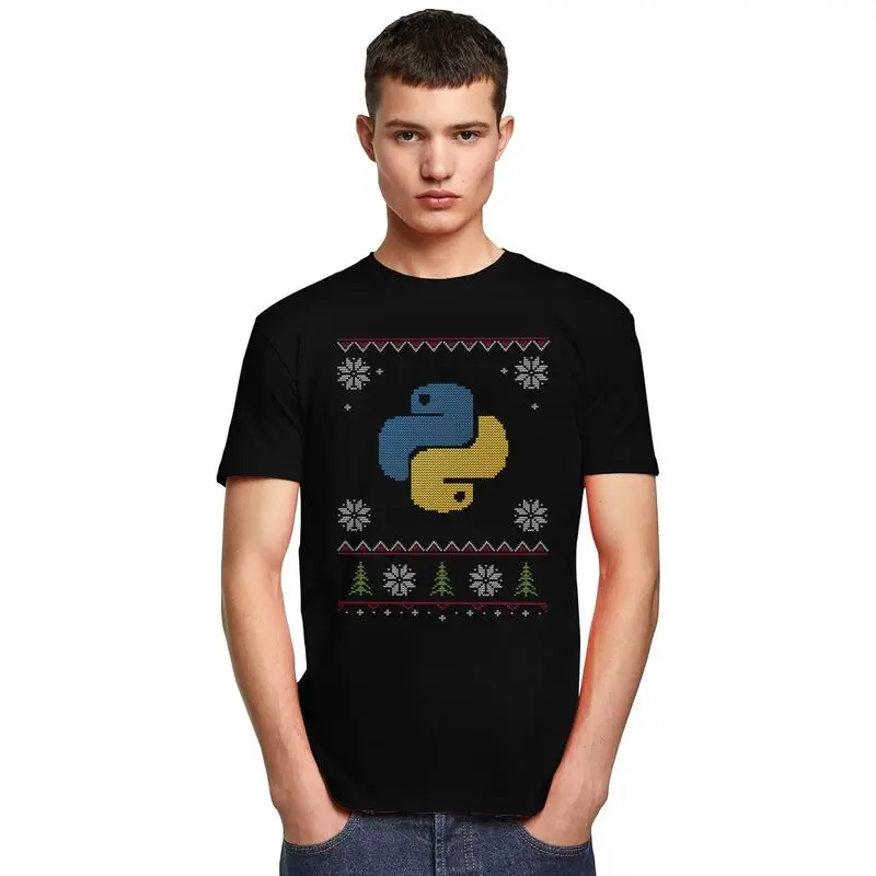 Custom Men\'s Python Programmer Ugly Sweater T Shirts Short Sleeves Cotton Tshirt Unique T-shirt Casual Programing Code Coder Tee