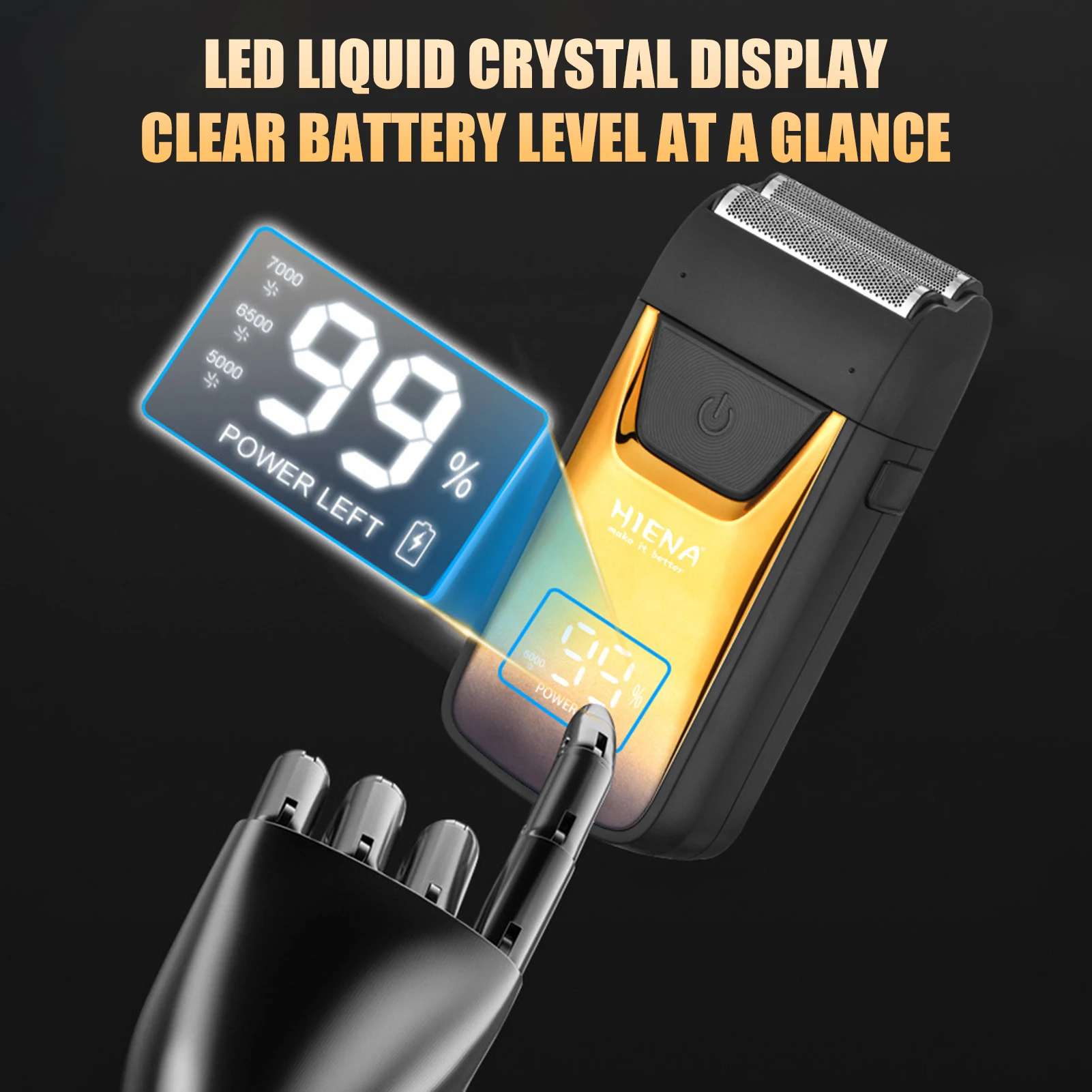 HIENA Electric Shaver For Men Intelligent LED Display Razor Portable High Power Reciprocating Shaver Hair Beard Shaving Trimmers