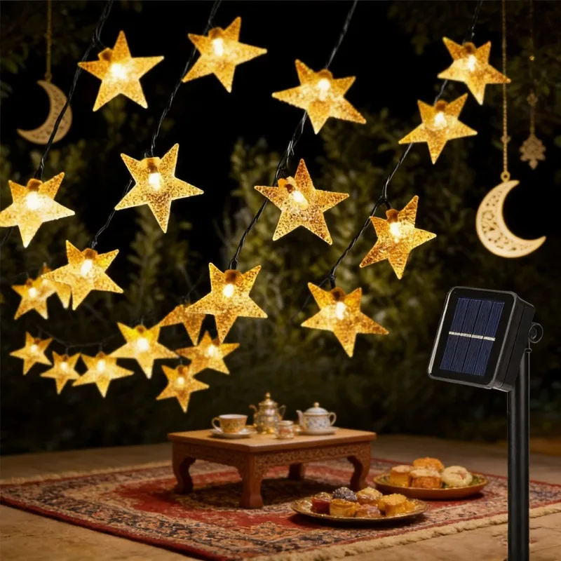 

Светодиодная солнечная лампа для улицы, гирлянда-нить «Звезды», декор для сада, гирлянда для свадьбы, праздничная фееричная подсветка для дома, украшение на Ид Мубарак и Рамадан