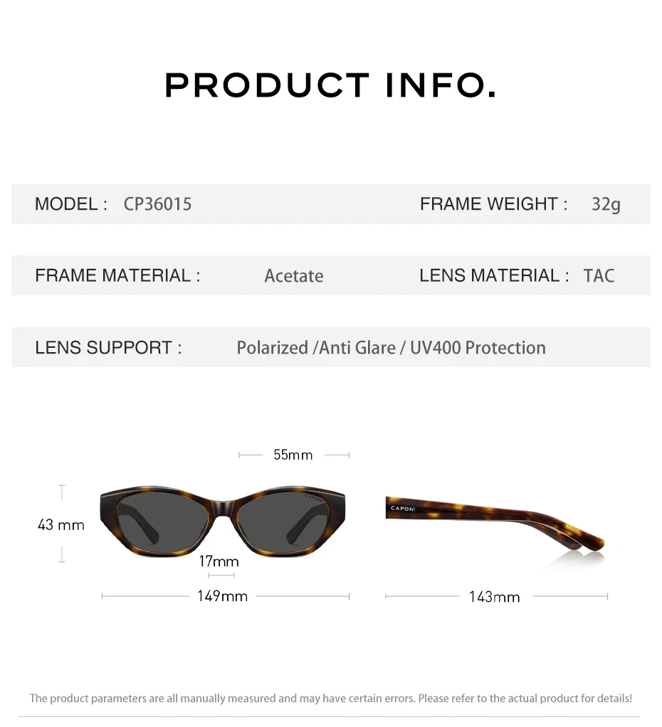 CAPONI Modische polarisierte Damen-Sonnenbrille 2026, Acetat, Outdoor, originelles Design, Brillen, UV400-Schutz, grüne Farbtöne, CP36015 – Detail 13