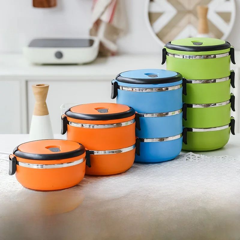 

Portable Student Double Layer Stainl Steel Insulated Lunch Box round Multi-layer Fre-kee Box Gift Heat Retention Lun...
