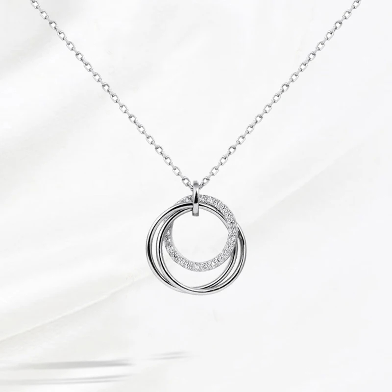 Neue S925 Silber Runde Halsband Zirkon Für Frauen Mode Kette Minimalistischen Dainty Doppel Kreis Anhänger Halskette Hals Edlen Schmuck – Detail 9