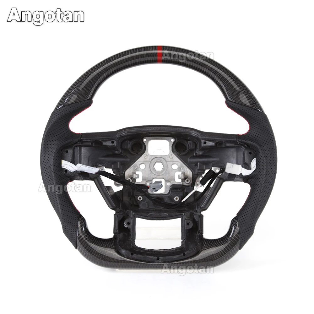 عجلة قيادة ساخنة من ألياف الكربون الحقيقية لـ F150 Raptor 2015-2020 قبضة جلدية مسطحة القاع مع فتحات مجداف