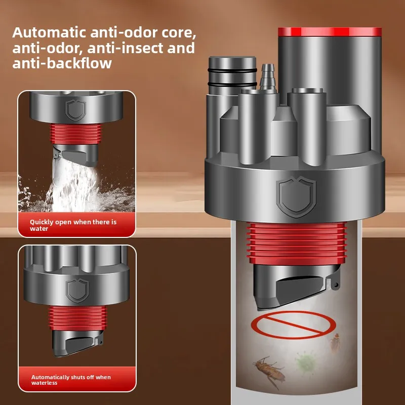 مزيل الروائح الكريهة متعدد الوظائف لتصريف المطبخ - مضاد للرائحة/البعوض/الفائض، مقاس عالمي 30-40 مم، مزيل رائحة الأنابيب المقاوم للتسرب، E