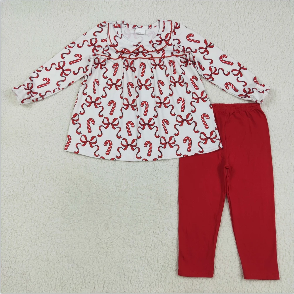 

New fashion RTS boutique Baby Boys Girls Christmas Candy Cane Tunic Legging Pajamas Clothes Sets kids clothes sets kid outfits