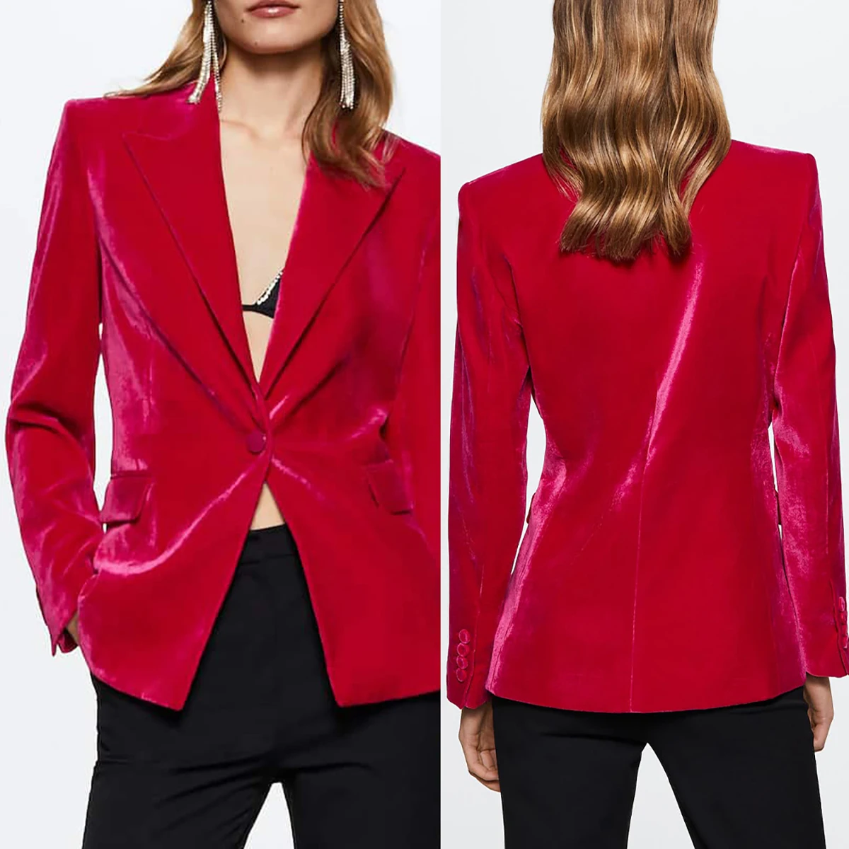 Vermelho veludo feminino 2 peças jaqueta calças plus size xale lapela lantejoulas blazer magro ajuste vestidos diários