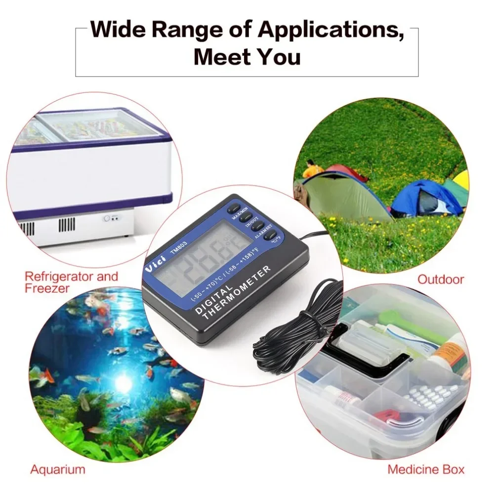 

VICI TM803 Large LCD Digital Fridge / Freezer Thermometer Tempe rature Meter with Alarm Measuring -50-70 Centigrade