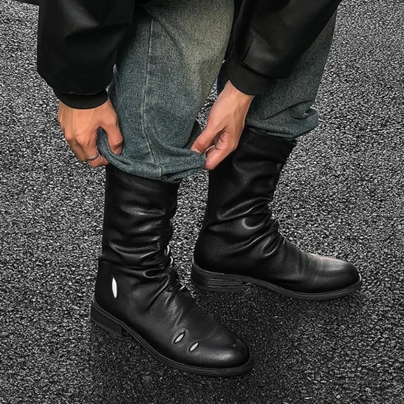 

High Quality Leather Boots for Man Fad Designer Men Boots European Outdoor Western Boot Casual Comfort Knight Boots Botas Hombre