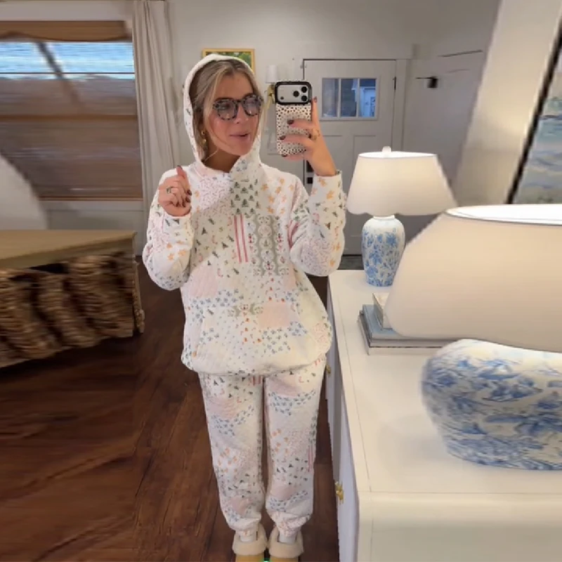 عيد الميلاد مقنعين مجموعة بناطيل رجالي للنساء طويلة الأكمام فضفاضة البلوز سترة قابل للتعديل بنطال مرن 2025 سيدة الخريف الشتاء وتتسابق #5