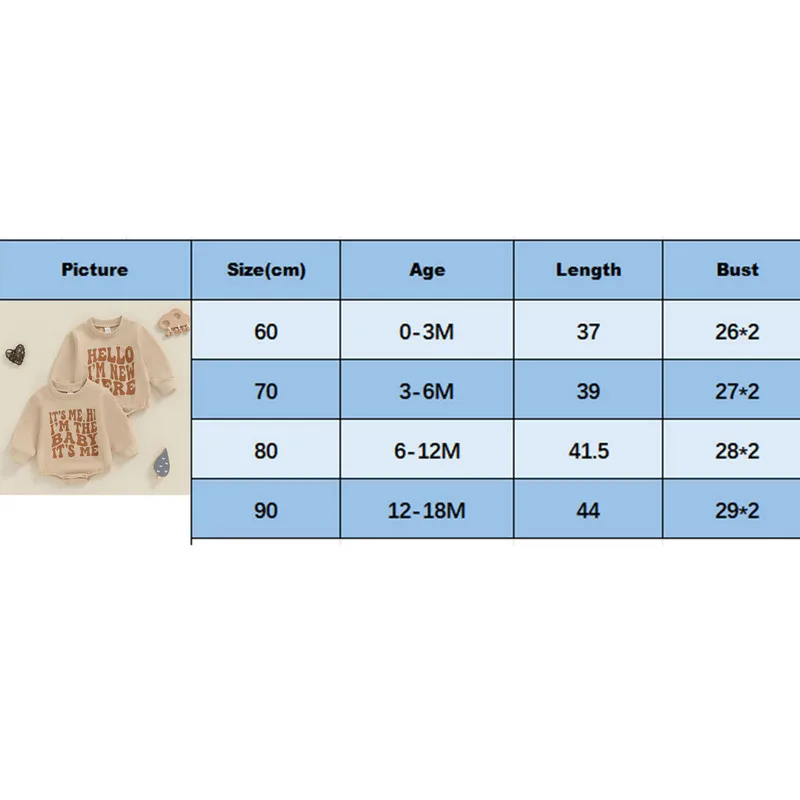 Newborn Baby Sweatshirt Bodysuit Autumn Clothes Classic Letter Long Sleeve Round Neck Jumpsuit Baby Clothing