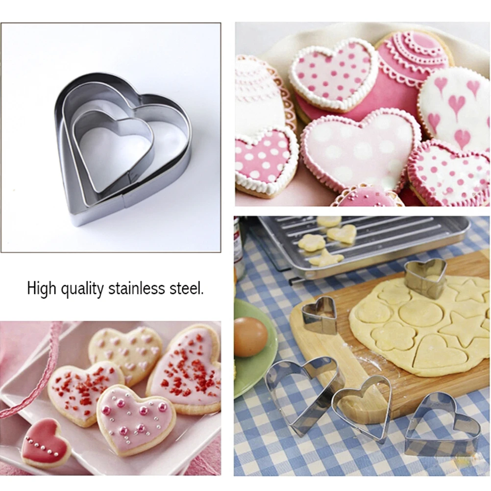 

3pcs Heart Shaped Cookie Molds Stainless Steel Biscuit Non Stick Easy Demold Cake Chocolate Fondant Metal Cutters
