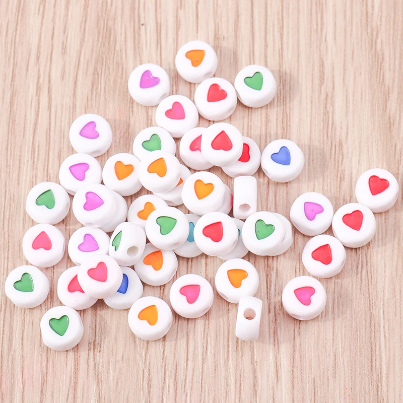 Tusember 100 Stück niedliche Mini-Mehrfarben-Herz-Acrylperlen, flache runde lose Spacer-Perlen für Schmuckherstellung, DIY-Halsketten und Armbänder – Detail 5